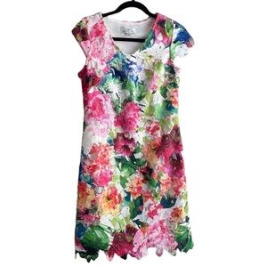 DR COLLECTION Donna Ricco Tea Party Lace Floral Shift Mini Short Dress size 6